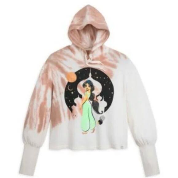 Disney Parks Princess Jasmine Pink and Cream Tie Dye Cropped Hoodie Sz XL - Picture 1 of 9